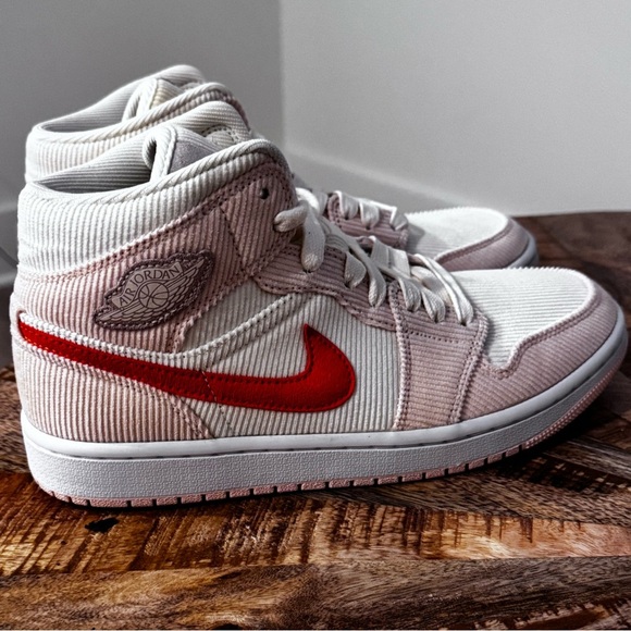NIKE Air Jordan Mid 1 Women's Corduroy Sneakers - White and Orange - Picture 9 of 15